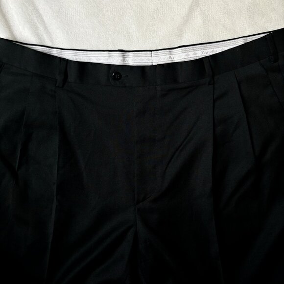 Zanella $495 Men's Dress Pants 40x31.5‎ Black Wool Pleated Made in Italy MINT! - Picture 2 of 4